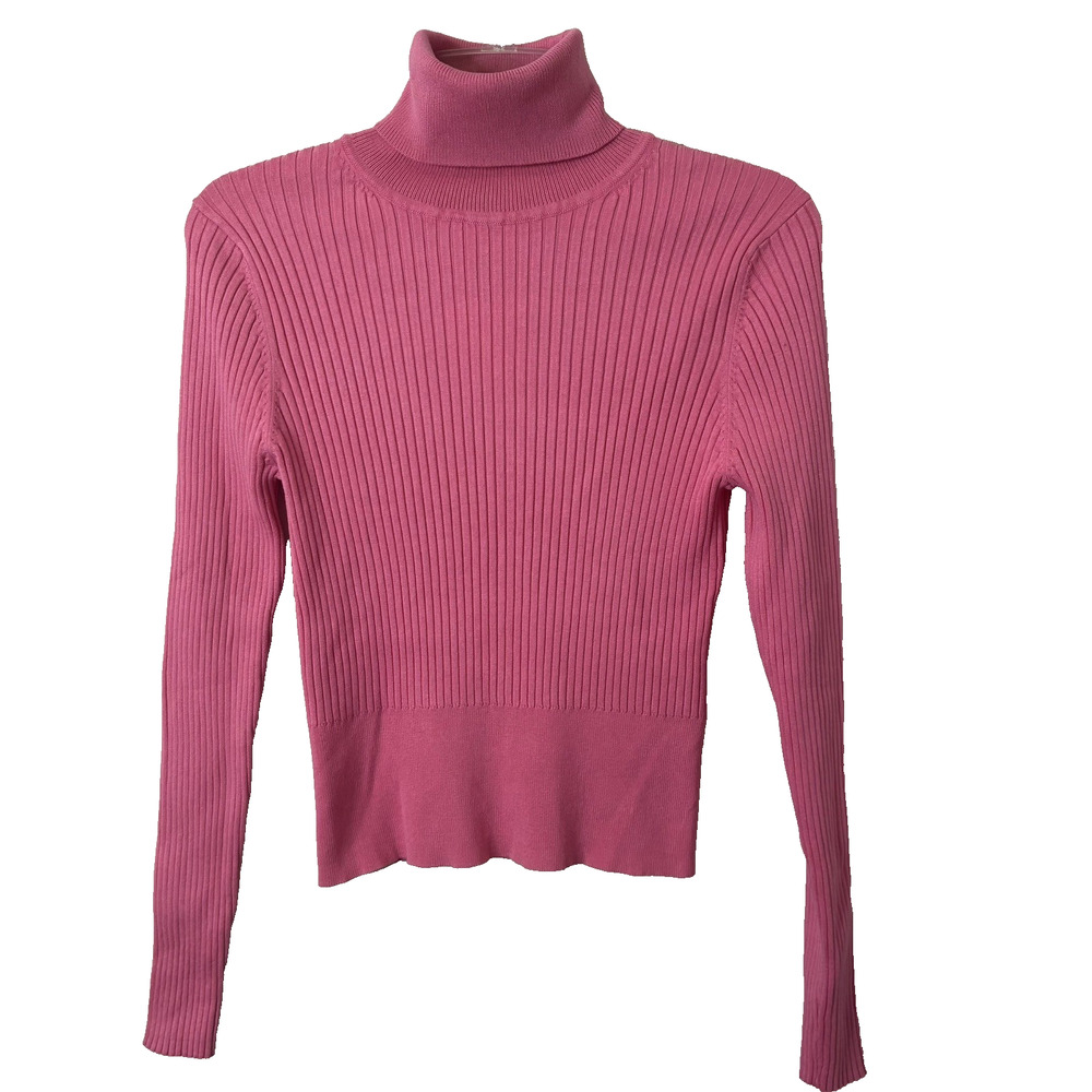Zara NWT Slim Fitting Pink Ribbed Long Sleeve Turtleneck Top Size Large